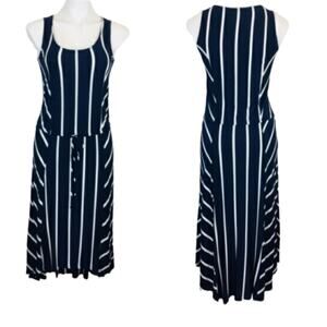 Gibson Striped Navy Blue High Low Midi Dress Small